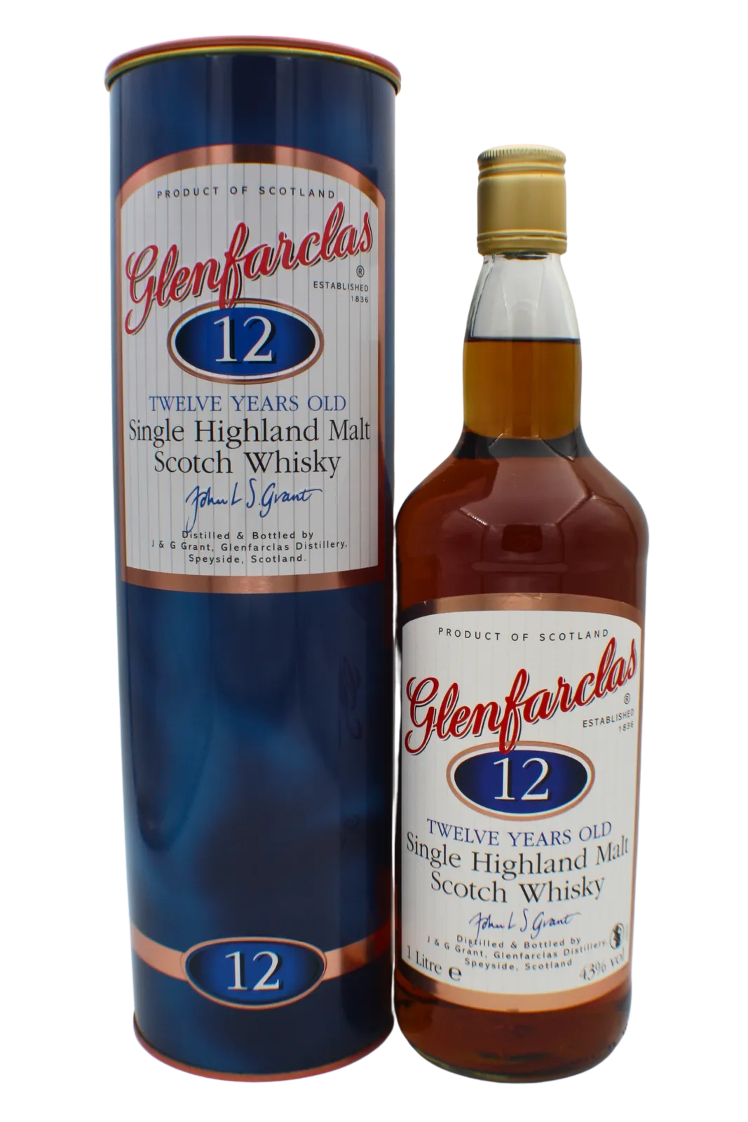 Glenfarclas 12 Y.O (Old Label Tin Box) Single Malt Scotch Whisky 1000 ML