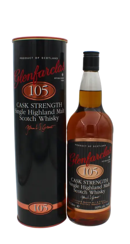 Glenfarclas 105 Cask Strength (1990s Old Label Tin Box) Single Malt Scotch Whisky 1000 ML