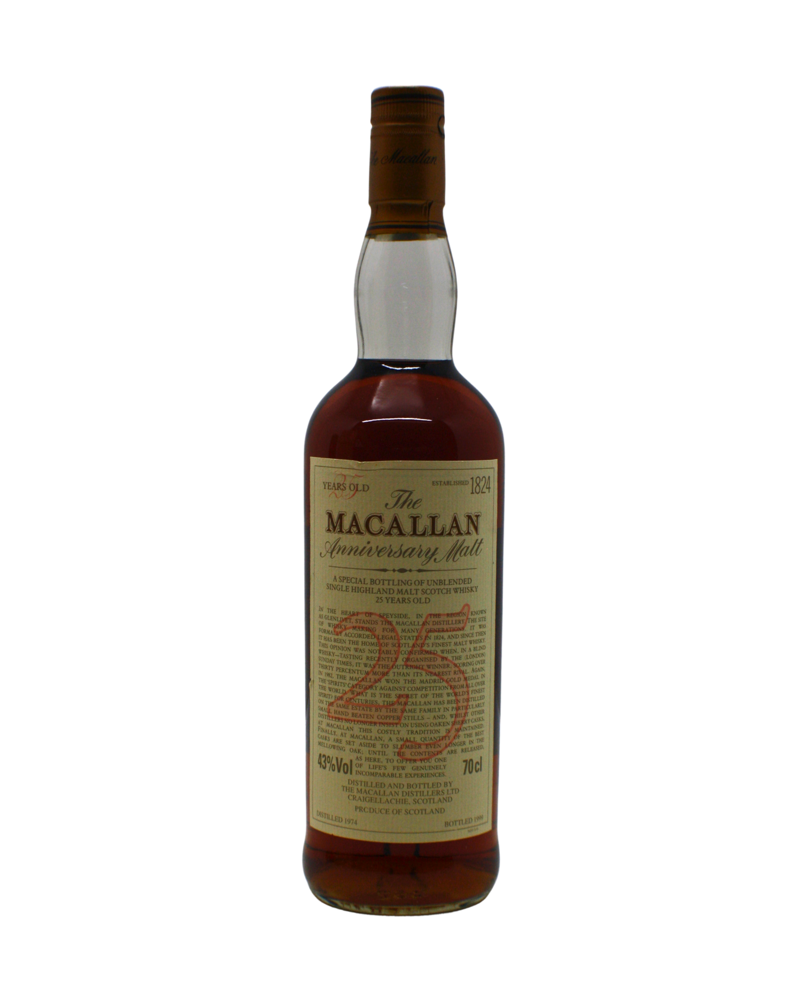 Macallan 1999 Anniversary Malt 25 Y.O Single Malt Scotch Whisky 700 ML - Image 2